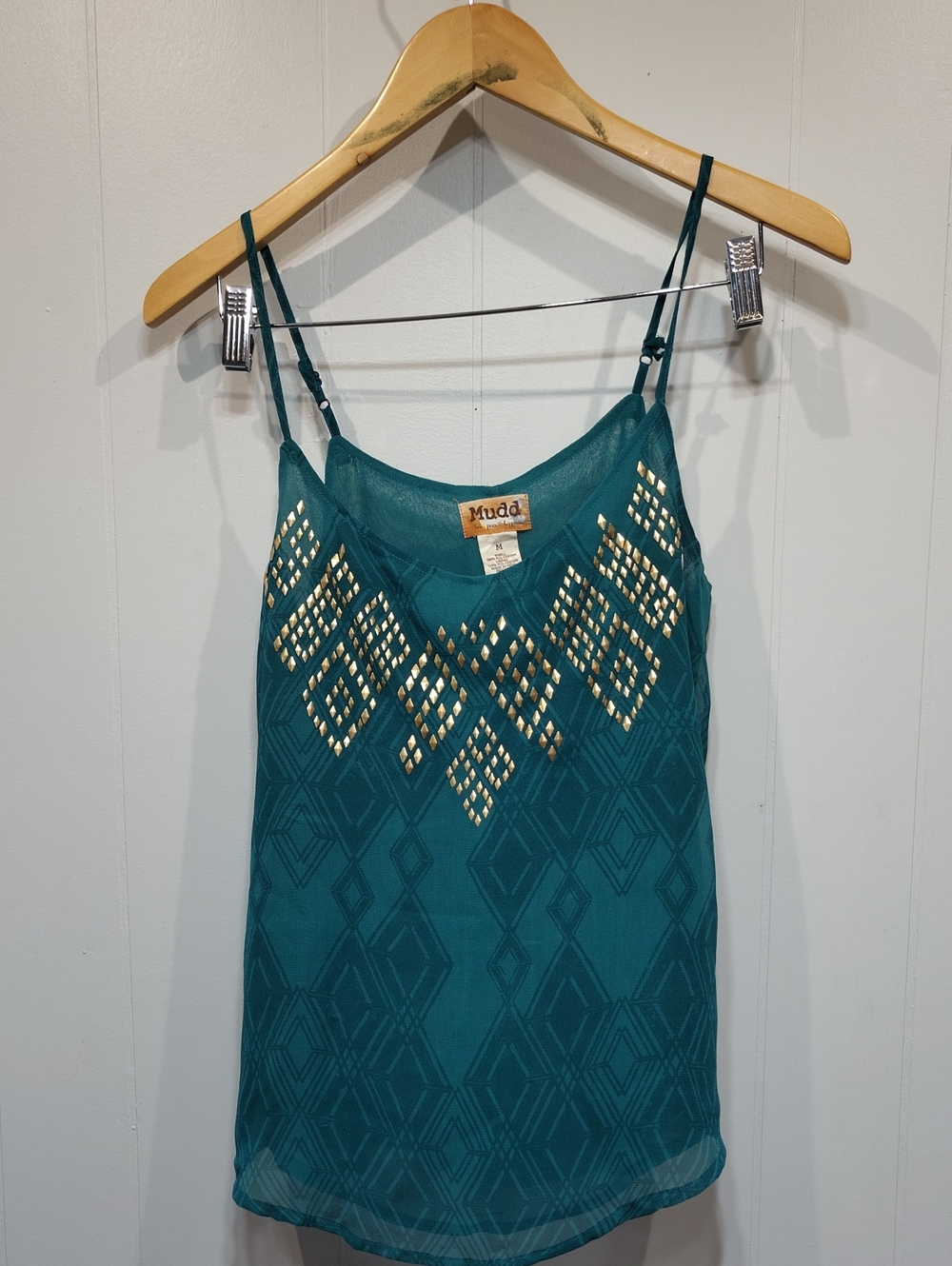 Mudd Double Layer Embellished Loose Flowy‎  Studded Turquoise Tank size Medium